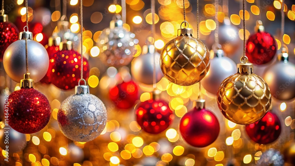 Christmas Background Tilt-Shift: Gold, Red, Silver Holiday Balls, Festive Bokeh, Evening Glow Christmas Background Tilt-Shift: Gold, Red, Silver Holiday Balls, Festive Bokeh, Evening Glow