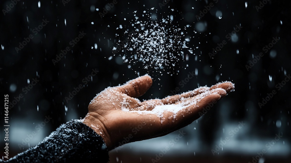 Fototapeta premium Hand catching snowflakes in winter.