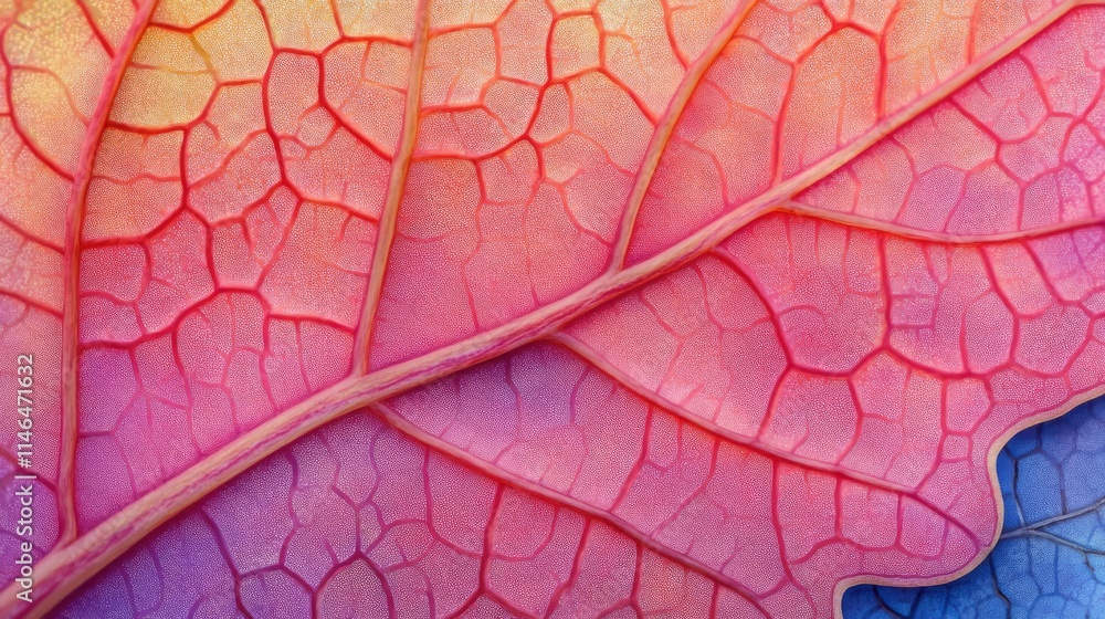 Fototapeta premium Vivid Pink And Purple Leaf Vein Structure Detail