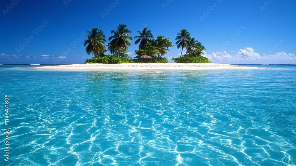 Fototapeta premium beach paradise, blue water, light sand, palm tree, tropical, summer, vacation, nature, coastal, sunny, island, ocean, landscape, relaxation, clear sky, holiday, exotic, peaceful, idyllic, travel, geta
