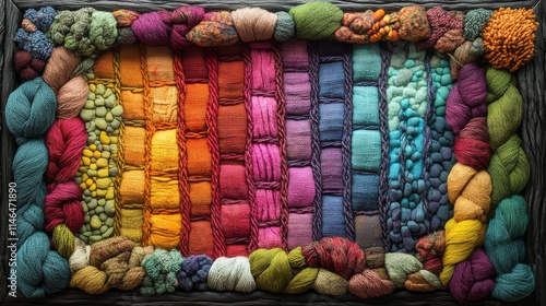 Colorful Yarn Tapestry Framed In Dark Wood