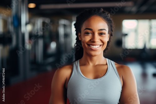 Portrait of a young female African American fitness trainer in gym