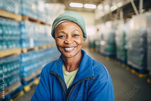 Portrait of a joyful middle aged female warehouse worker