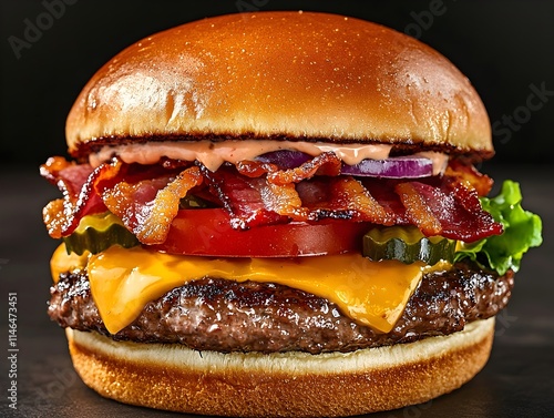 Juicy Bacon Cheeseburger with Fresh Ingredients and Tasty Sauce