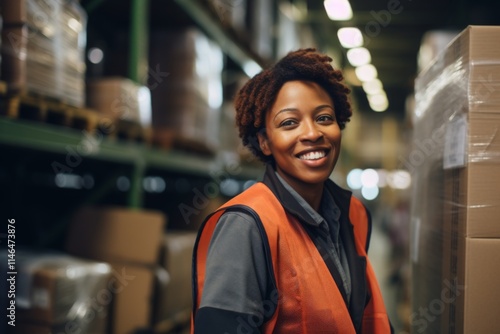 Portrait of a joyful middle aged female warehouse worker