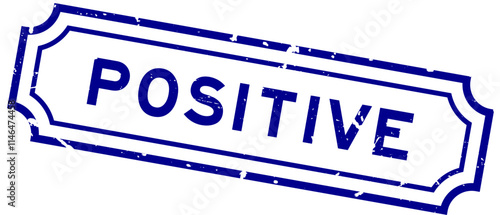 Grunge blue positive word rubber seal stamp on white background