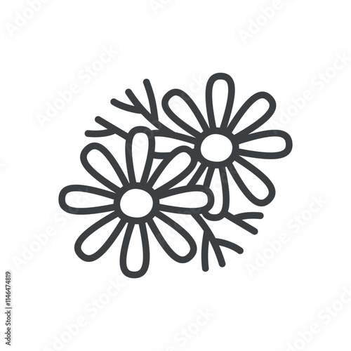 Cute cosmea icon. Hand drawn monochrome illustration of a flowers isolated on a white background. Vector 10 EPS.