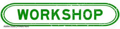 Grunge green workshop word rubber seal stamp on white background