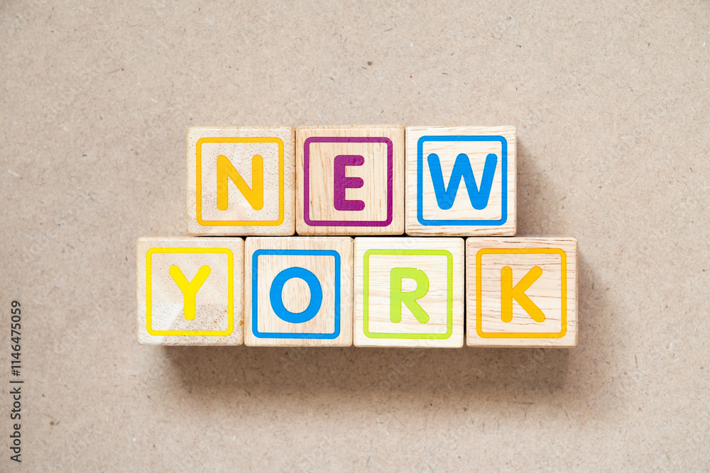 Alphabet letter block in word new york on wood background Alphabet letter block in word new york on wood background