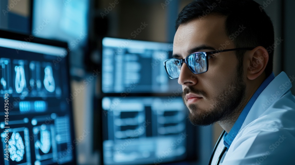 An IT specialist configuring health data compliance protocols on a secure cloud system An IT specialist configuring health data compliance protocols on a secure cloud system