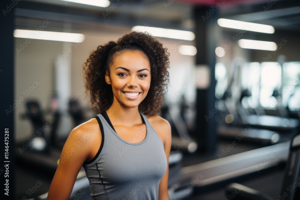 Portrait of a young female African American fitness trainer in gym Portrait of a young female African American fitness trainer in gym