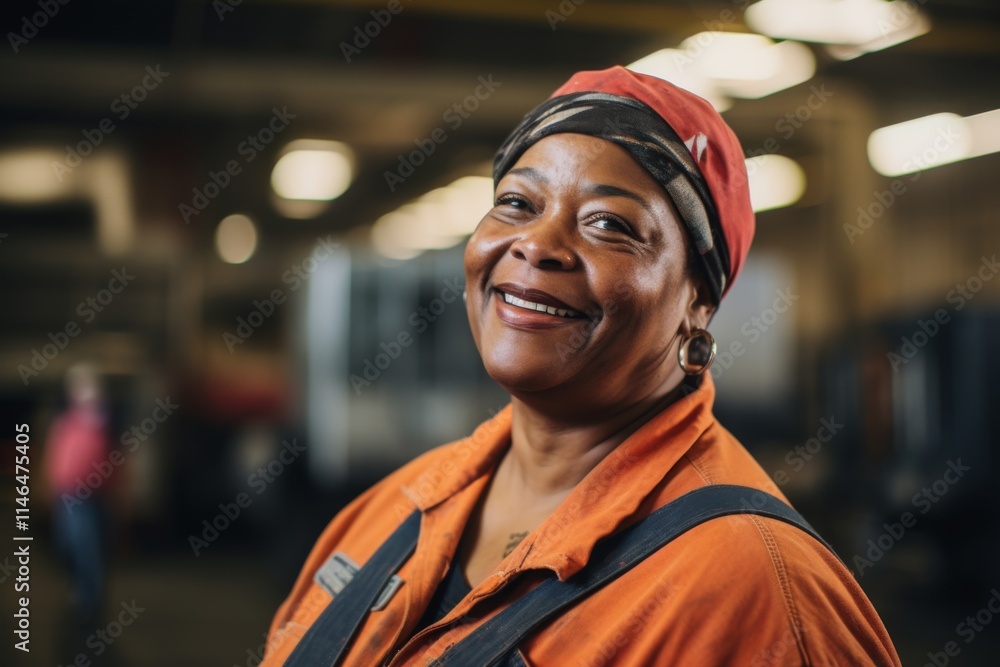 Portrait of a joyful middle aged female warehouse worker Portrait of a joyful middle aged female warehouse worker