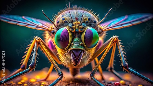 Close Up Mosquito Photography: Macro Insect Detail, Detailed Mosquito Portrait, High Resolution Bug Image photo