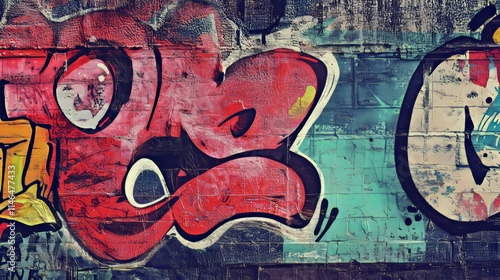 Rough Painted Grunge Street Art Texture Featuring Red Distressed Patterns on Dynamic Background. Urban Style Design with Bold Artistic Concept for Creative Decoration photo