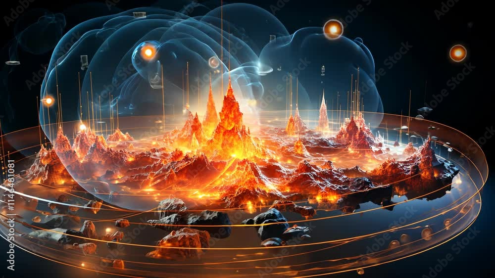 Vibrant landscape of fiery mountains in a cosmic environment Vibrant landscape of fiery mountains in a cosmic environment