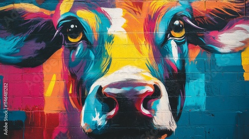 Vibrant Colorful Cow Mural Street Art