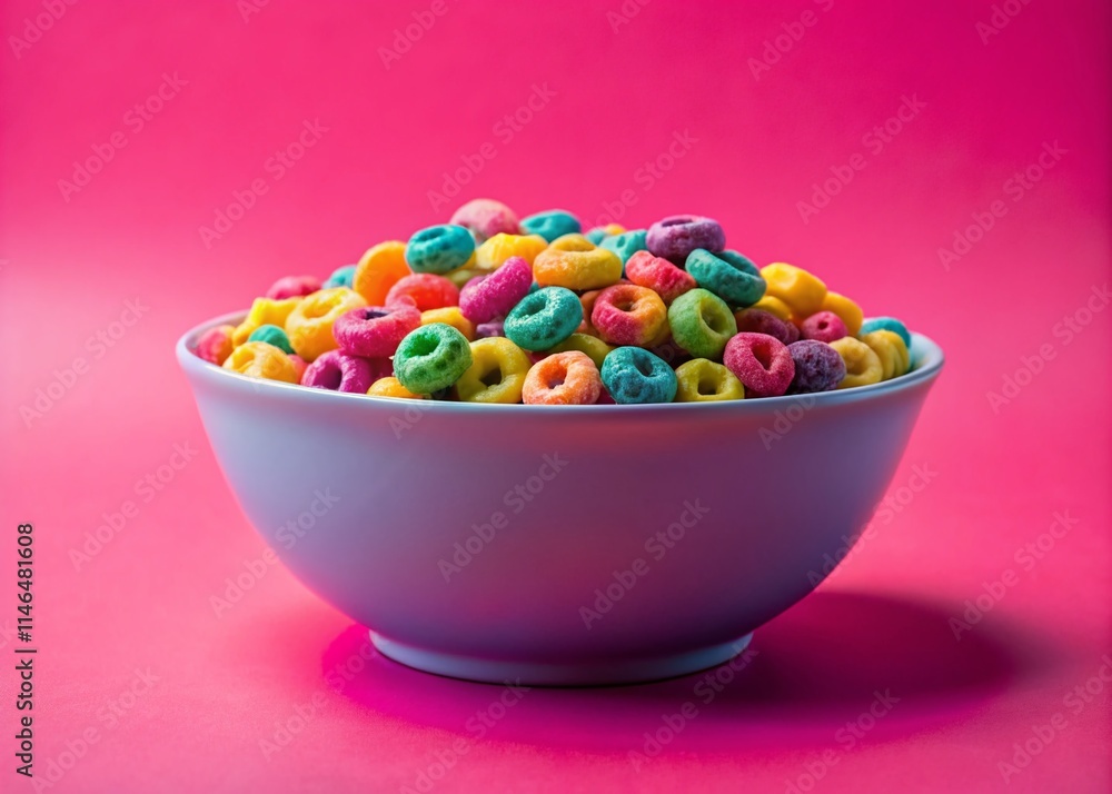 Colorful Cereal Pink Background, Breakfast Food Photography, Vibrant Cereal Bowl, Sweet Treats, Delicious Cereal Colorful Cereal Pink Background, Breakfast Food Photography, Vibrant Cereal Bowl, Sweet Treats, Delicious Cereal