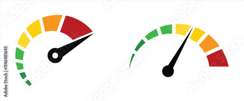 Speedometer icon. Progress Indicators with Color-Coded Gauges Showing Various Levels