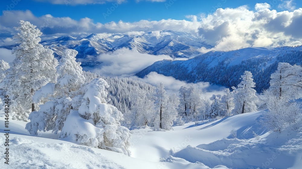 Snow Covered Mountain Range Winter Wonderland Scene Snow Covered Mountain Range Winter Wonderland Scene