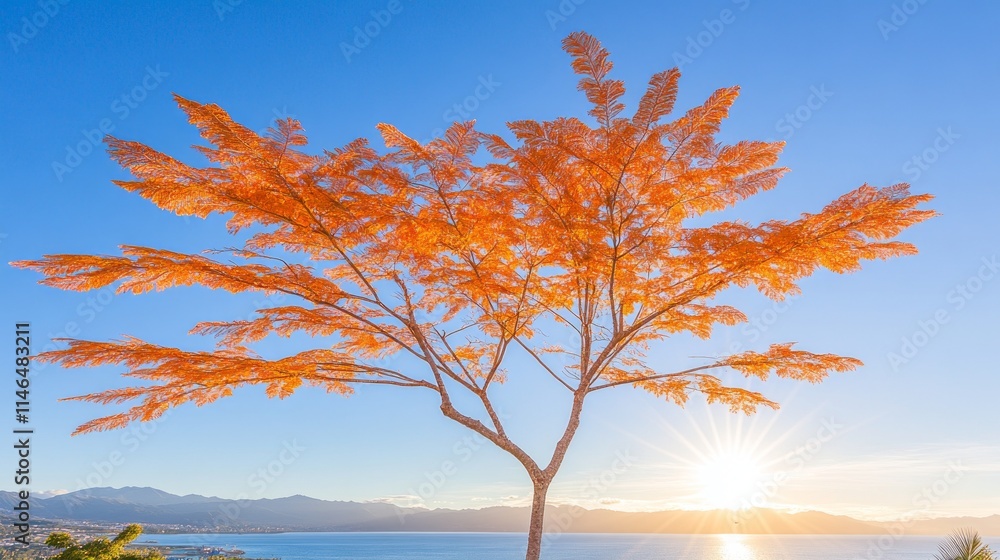 Autumnal Tree Silhouette at Lake Sunrise Autumnal Tree Silhouette at Lake Sunrise