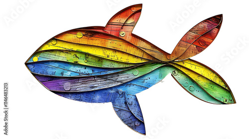 Christian fish symbol with rainbow colors, isolated on white, cut out photo