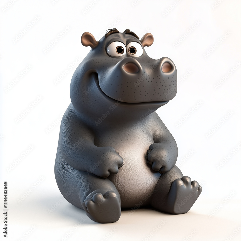 3D cartoon, happy hippo sitting down, isolated on transparent background. 3D cartoon, happy hippo sitting down, isolated on transparent background.