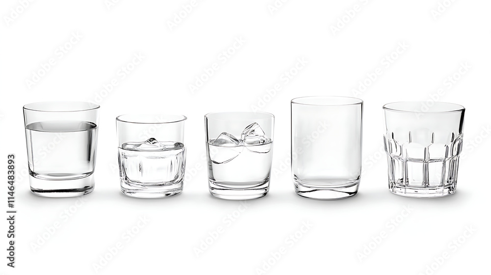 set of Glasses of water isolated on white background Many glasses of fresh water on white background set of Glasses of water isolated on white background Many glasses of fresh water on white background