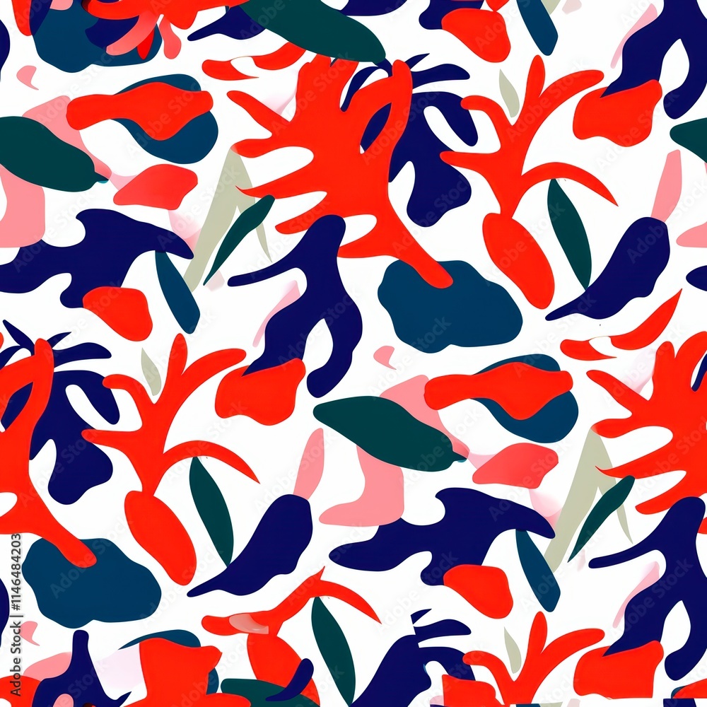 Naklejka premium A beautifully vibrant and dynamic abstract floral pattern that showcases bold colors and shapes