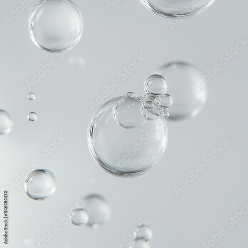 Large clear water bubbles, flow, rising.