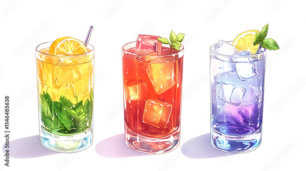 Glasses of fruit drinks on white background Glasses of fruit drinks on white background