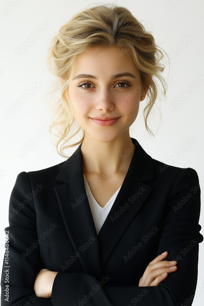 A young blond woman in a black suit A young blond woman in a black suit