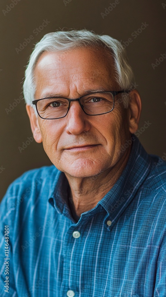 Professional headshot portrait of a senior man wearing glasses and blue button-down shirt, with warm lighting and blurred background creating depth, expressing confidence and wisdom. Professional headshot portrait of a senior man wearing glasses and blue button-down shirt, with warm lighting and blurred background creating depth, expressing confidence and wisdom.