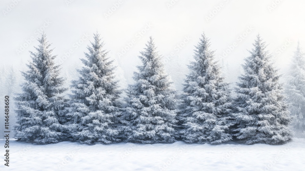 Four Snow Covered Evergreen Trees In Winter Four Snow Covered Evergreen Trees In Winter