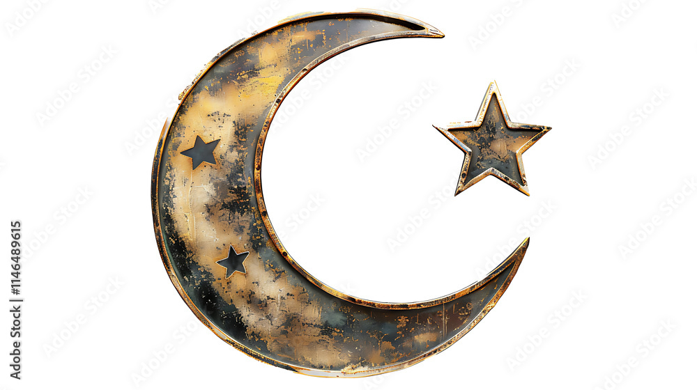 Elegant crescent moon and star symbol of Islam, isolated on white, cut out Elegant crescent moon and star symbol of Islam, isolated on white, cut out
