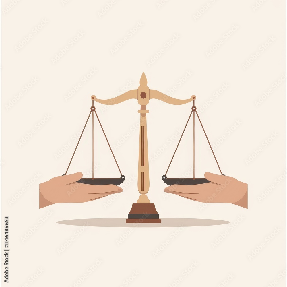 Unity in justice scales of morality held by intertwined hands in a minimalist style illustration Unity in justice scales of morality held by intertwined hands in a minimalist style illustration