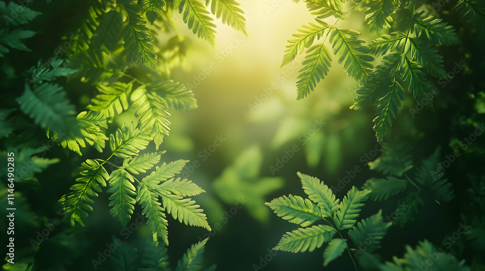 Lush Green Fern Illustration Sunlight Background Lush Green Fern Illustration Sunlight Background