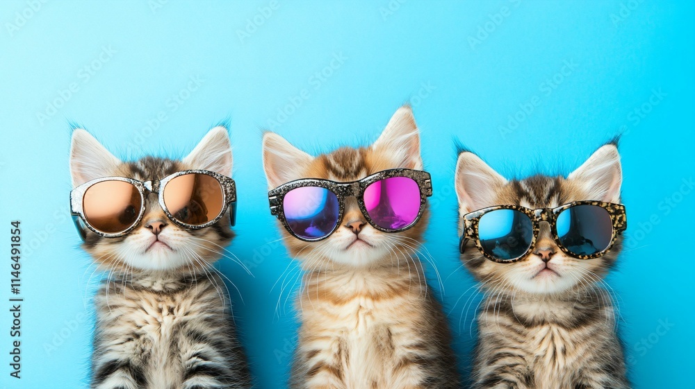 Cool cats wear a mirror lenses sunglass with a blue background Cool cats wear a mirror lenses sunglass with a blue background