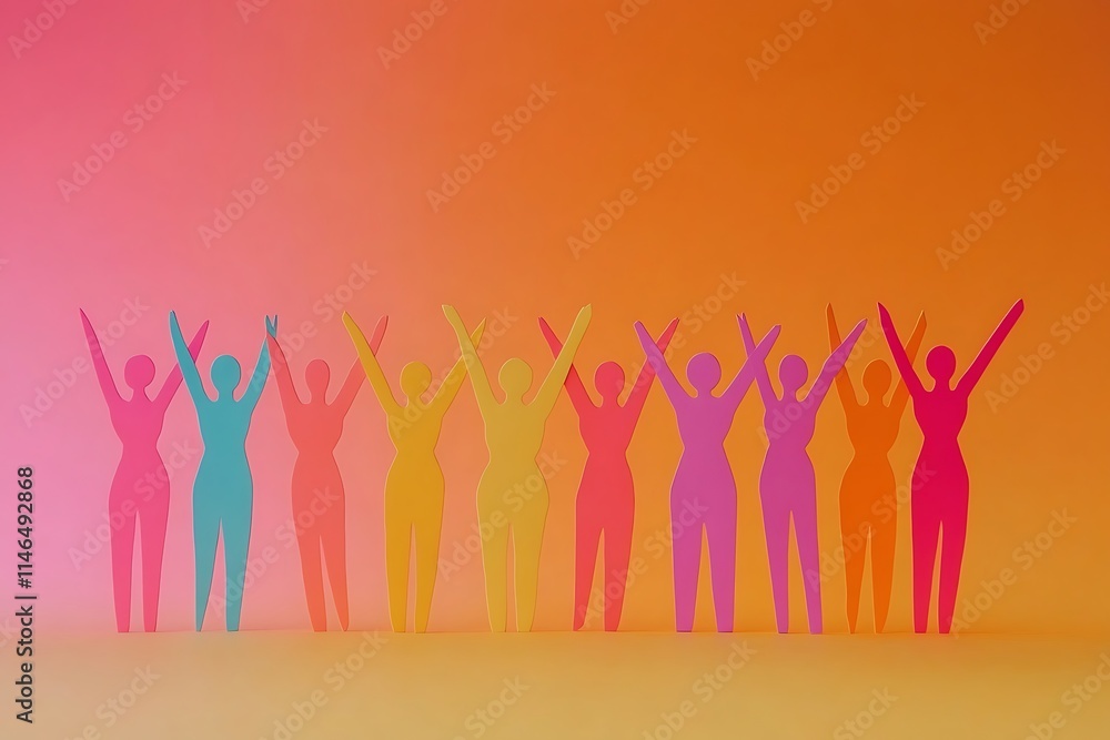 Cheerful Women Paper Figures Unity Concept Cheerful Women Paper Figures Unity Concept