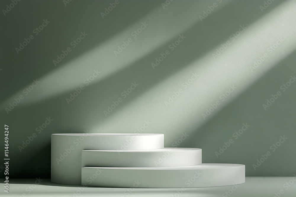 Elegant White Podium Display Against a Sage Green Background Elegant White Podium Display Against a Sage Green Background