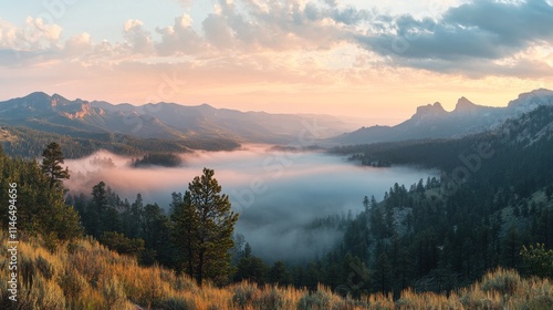 Mountain Valley Sunrise Fog Soft Light Landscape