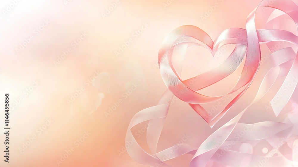 Soft pink ribbons form heart shape on dreamy background Soft pink ribbons form heart shape on dreamy background