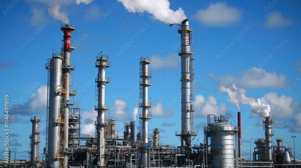 Modern Industrial Refinery under Blue Sky Modern Industrial Refinery under Blue Sky