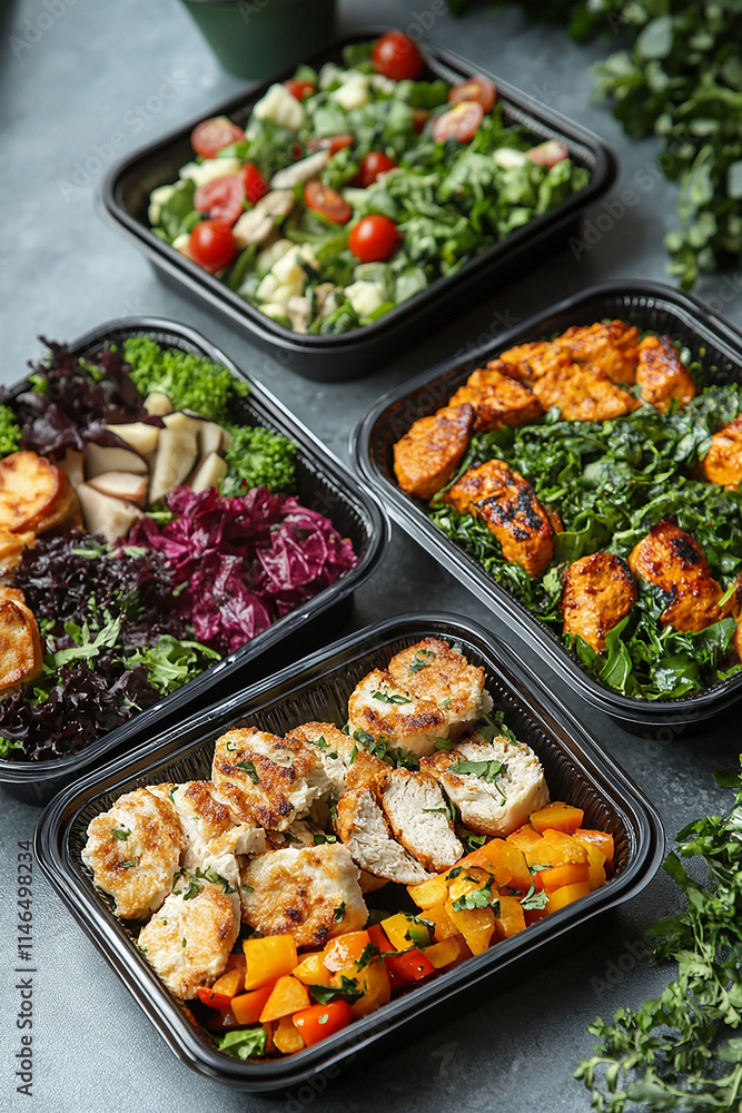 Various dishes for delivery in packaging, fast food generated.AI Various dishes for delivery in packaging, fast food generated.AI
