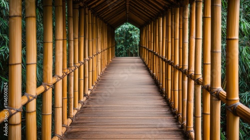 Serene Bamboo Pavilion Structure in Tranquil Setting