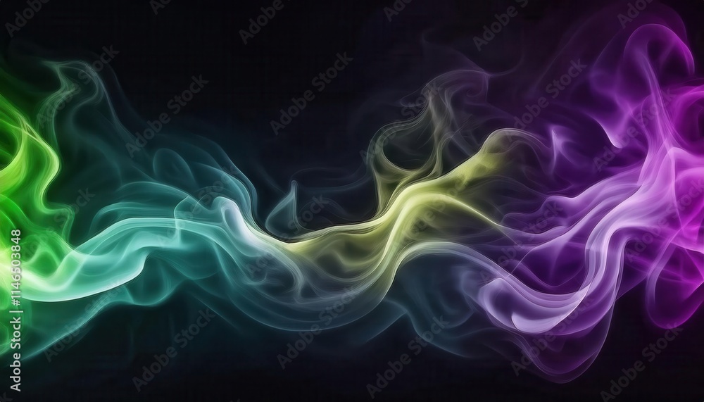 Mesmerizing Abstract Smoke Art. Vibrant Waves of Purple, Yellow, and Green Colors Flowing on a Black Background, Perfect for Modern Digital Art, Design Inspiration, and Creative Visual Projects Mesmerizing Abstract Smoke Art. Vibrant Waves of Purple, Yellow, and Green Colors Flowing on a Black Background, Perfect for Modern Digital Art, Design Inspiration, and Creative Visual Projects
