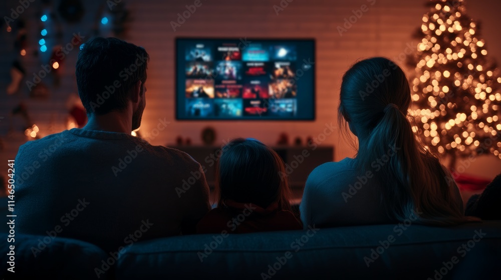 Realistic photo of a family watching digital platform Realistic photo of a family watching digital platform