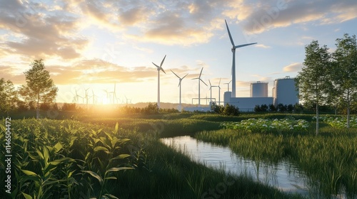Serene Landscape with Wind ...