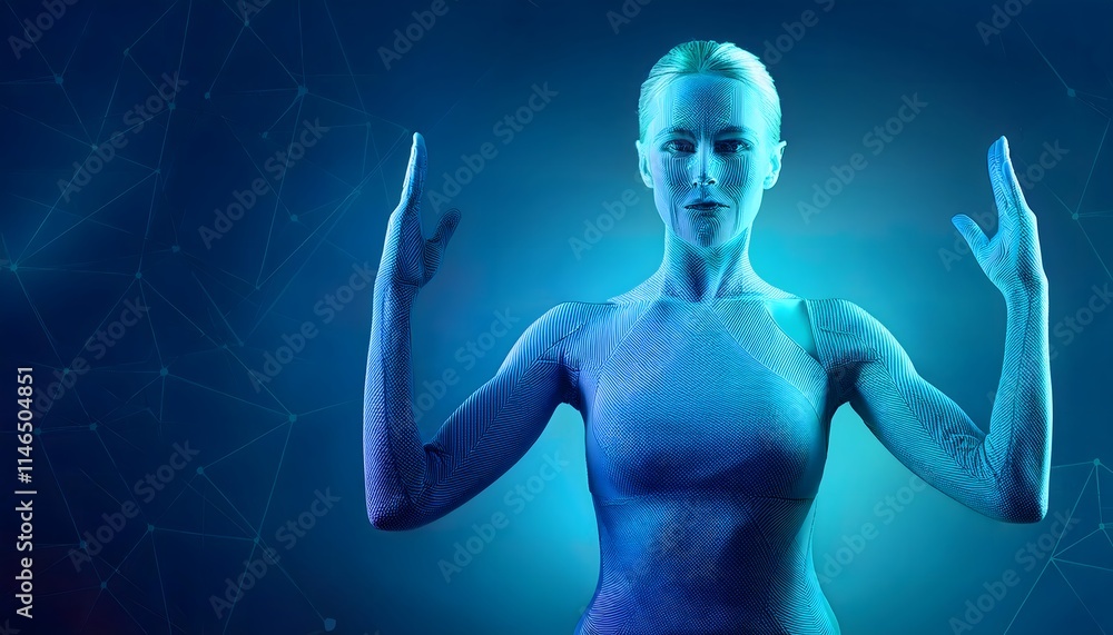 Obraz premium Future Consumer and technology concept: Personalized AI fitness trainer, holographic coach guiding exercises.