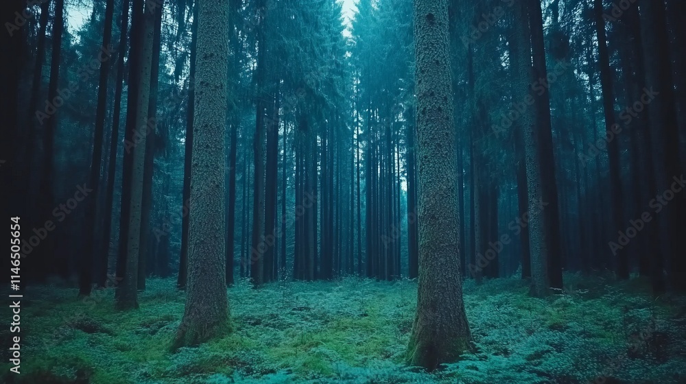 Fototapeta premium Enchanting Deep Teal Forest Path at Dusk