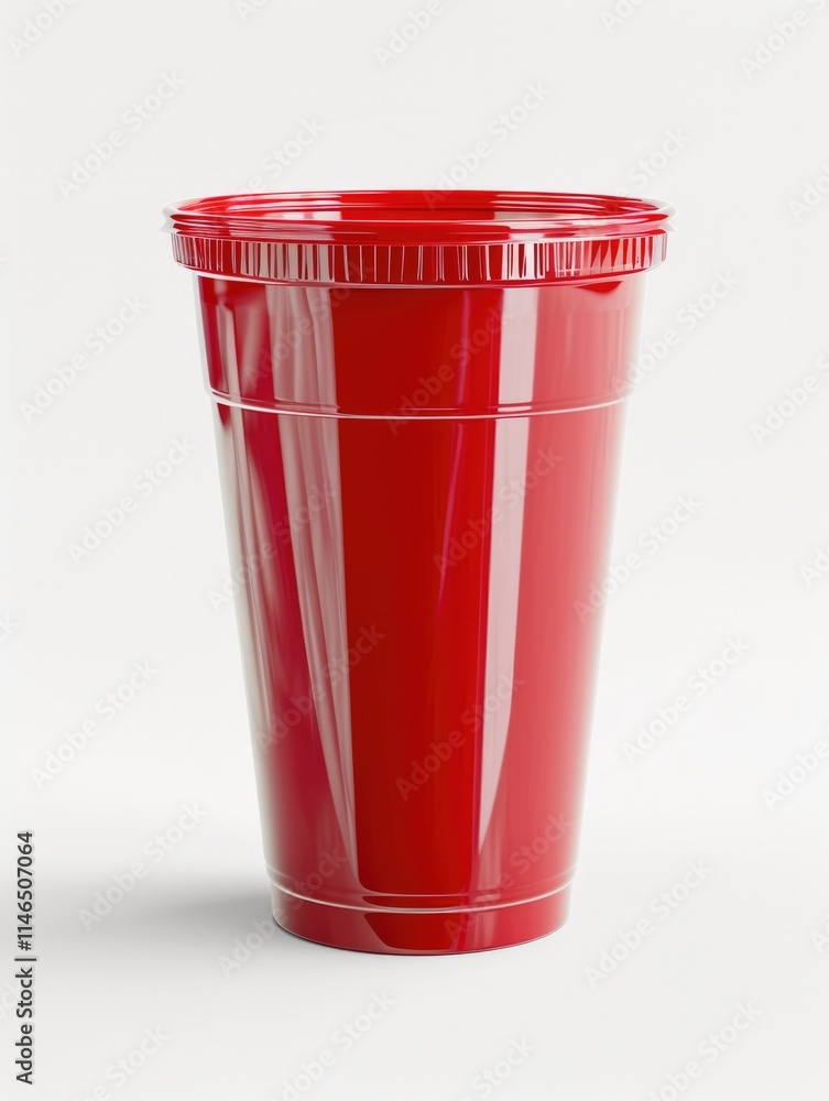 Shiny Red Plastic Disposable Cup Isolated on White Background Shiny Red Plastic Disposable Cup Isolated on White Background